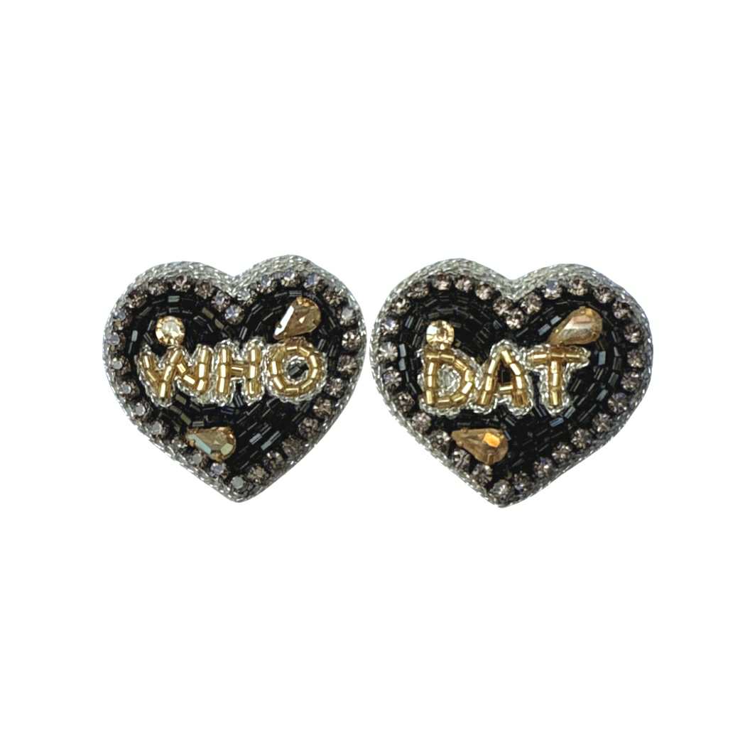 Who Dat Beaded Heart Earrings