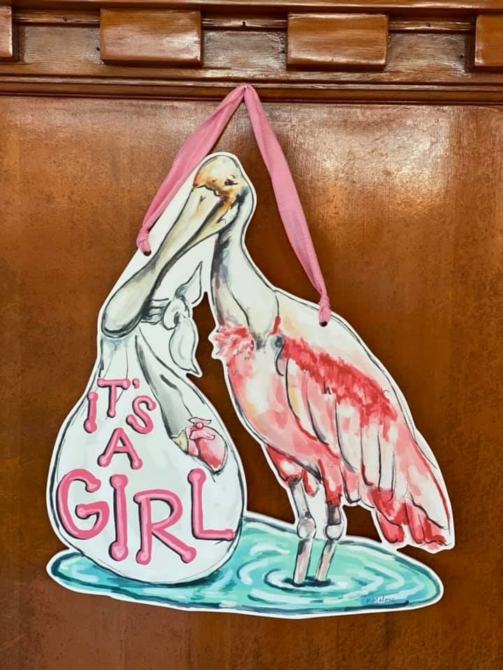 It's Girl Spoonbill Door Hanger