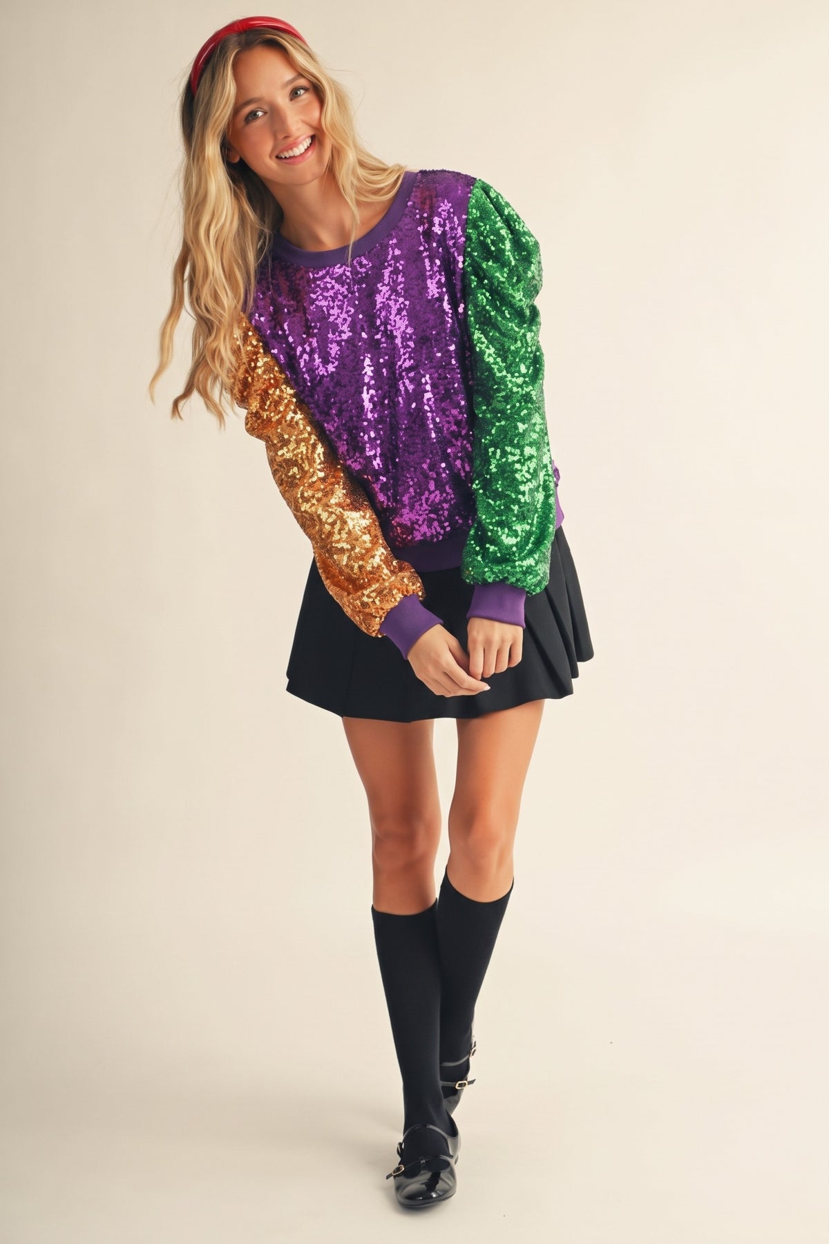 Mardi Gras Color Block Sequin Sweatshirt