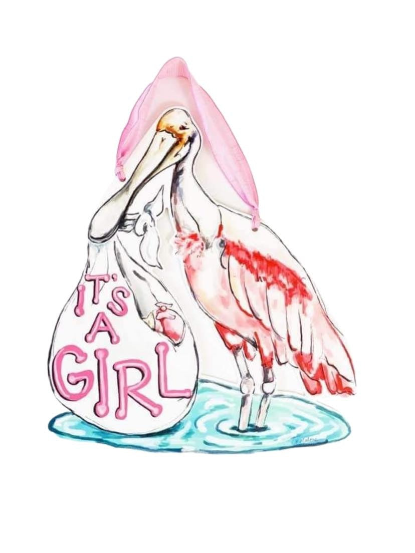 It's Girl Spoonbill Door Hanger