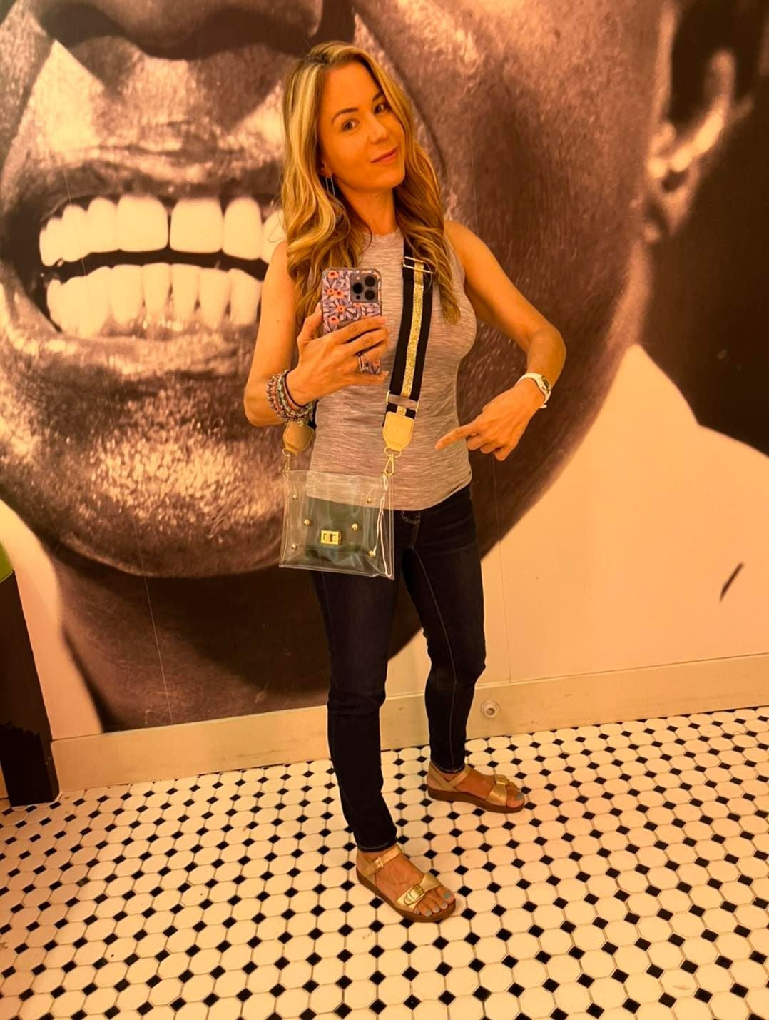 Wide Strap Clear Bag, Black & Gold