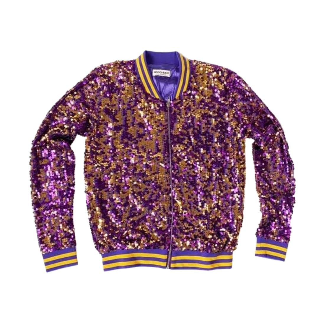 Gleaux Girl Reversible Purple and Gold, popular Black and Gold Sequin Striped Jacket