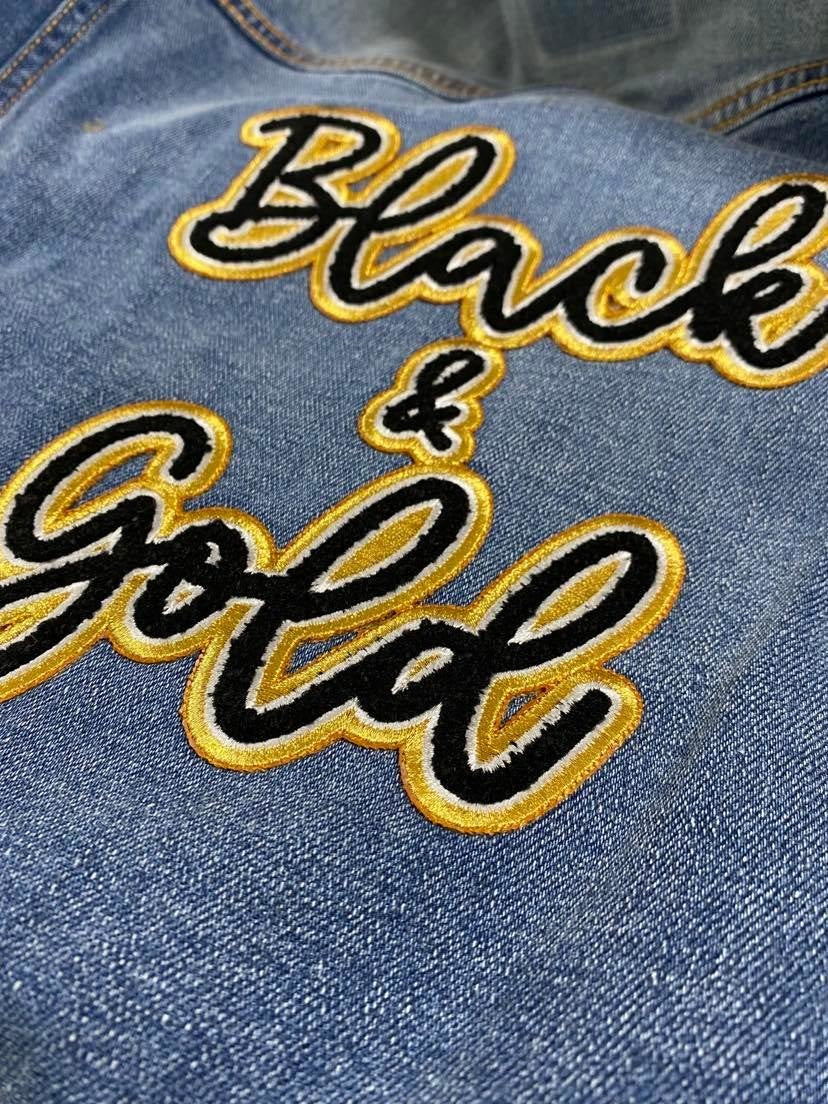 Black & Gold Patch Denim Jacket