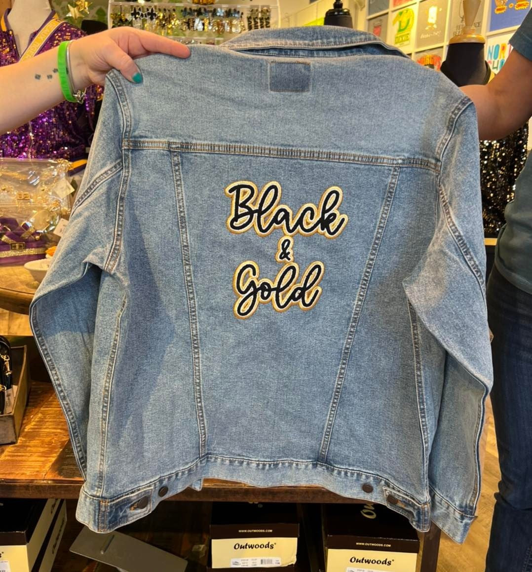Black & Gold Patch Denim Jacket