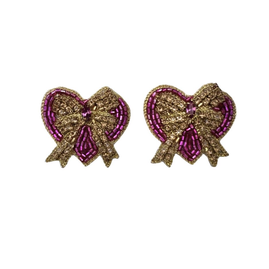 Heart Beaded Coquette Earrings, Purple & Gold