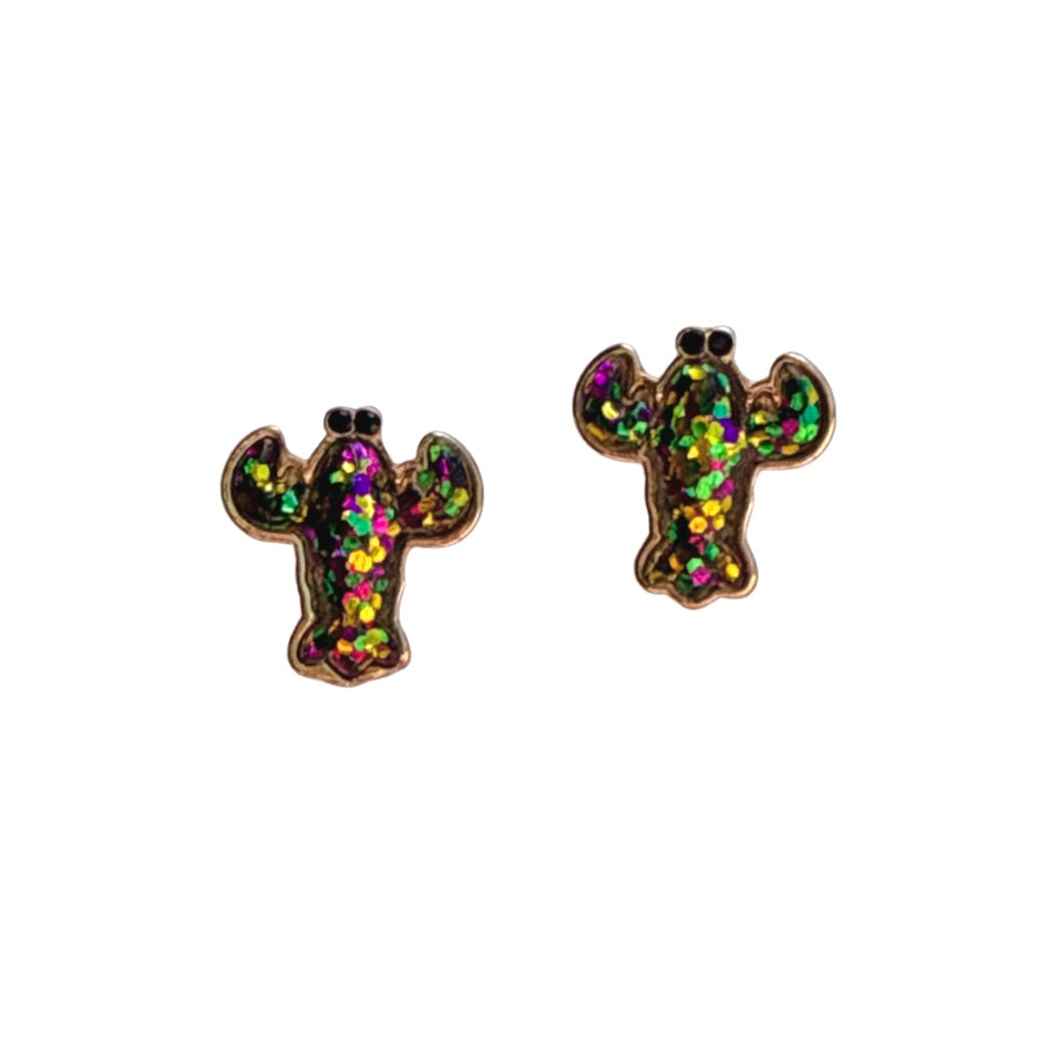 Crawfish Glitter Stud Earrings, Mardi Gras