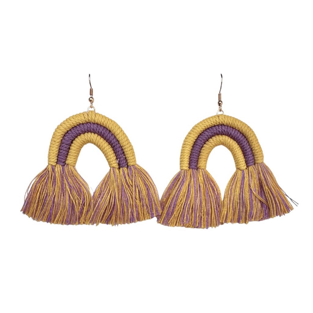 Purple & Gold Fringe Rainbow Earrings