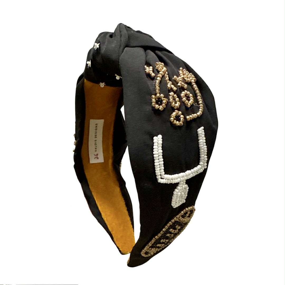 Game Day Icons Beaded Headband, Black & Gold