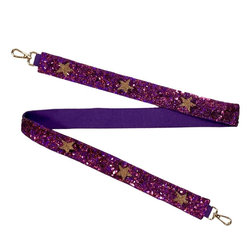 Sequin Beaded Star Purse Strap, Purple & Gold