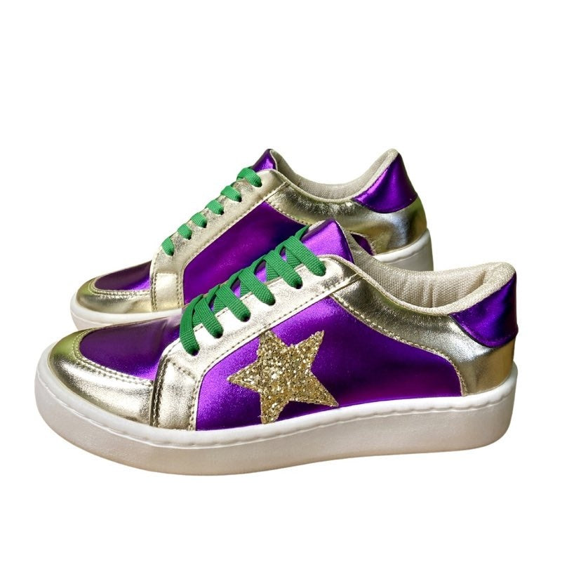 Purple Gold Metallic Shoes with Green/Gold Laces – Fleurty Girl