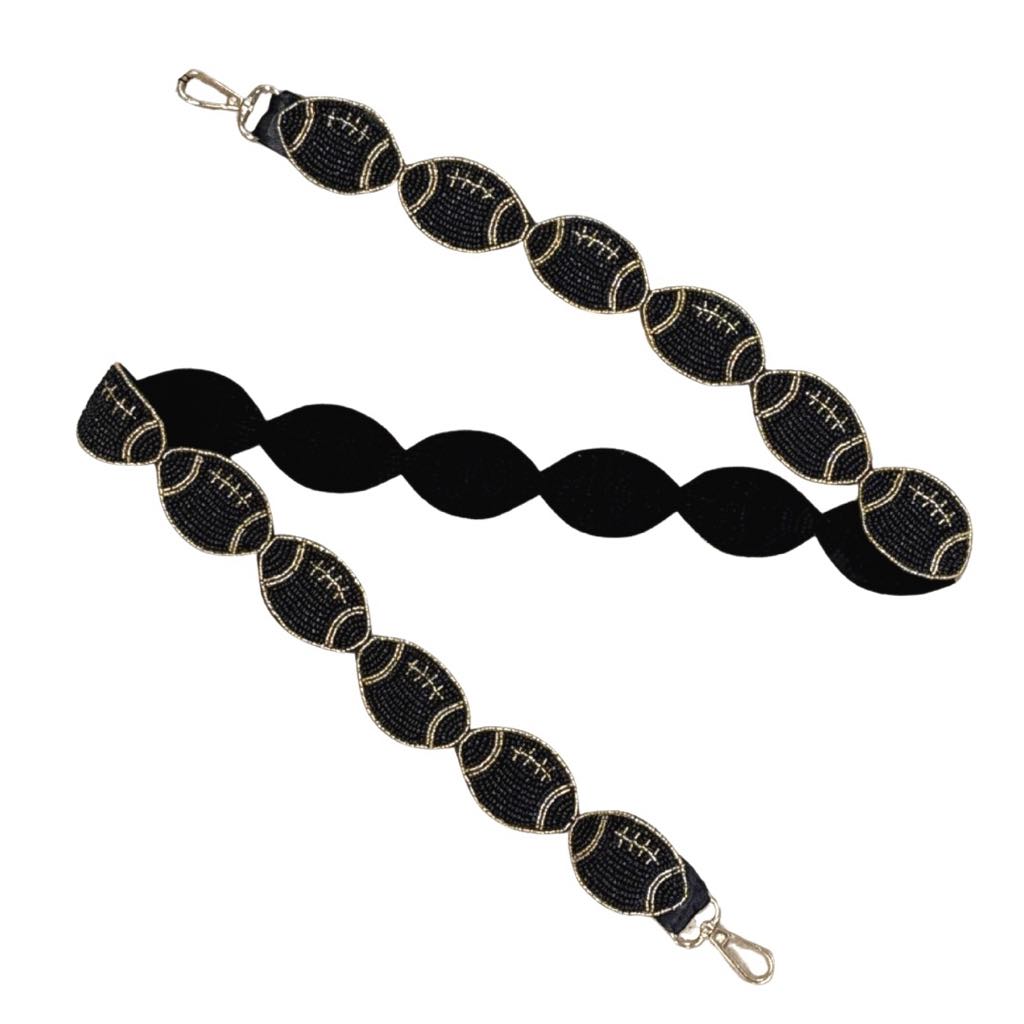 Football Beaded Purse Strap, Black & Gold