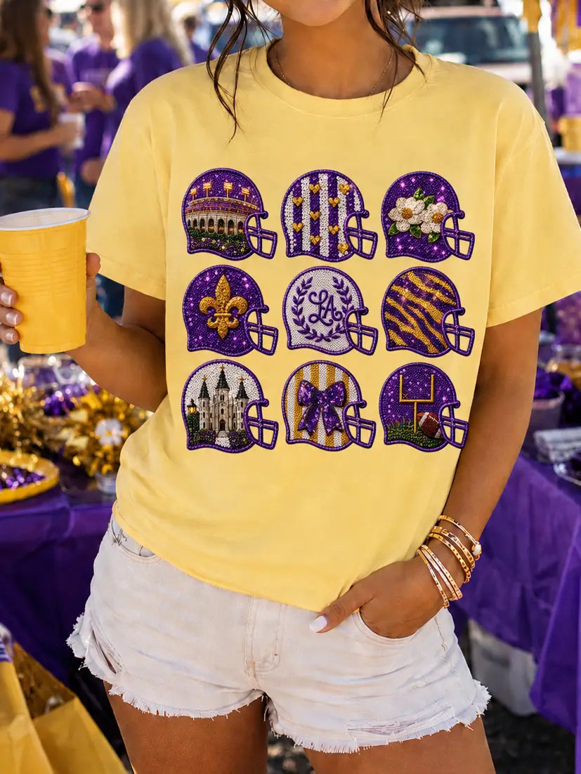 Yellow Sequin Game Day Tee