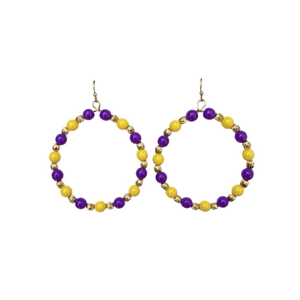 Purple & Gold Beaded Hoop Earrings