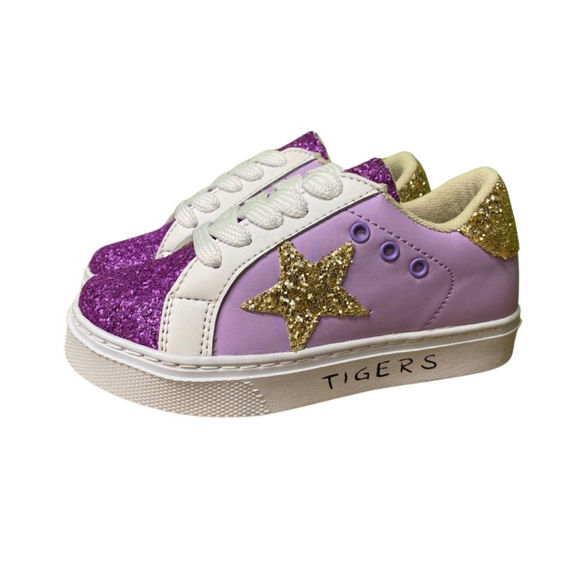 Purple & Gold Tigers Shoes, Kids Fleurty Girl Purple & Gold Tigers Shoes, Kids Fleurty Girl