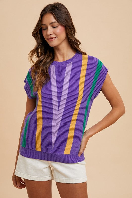 Mardi Gras Chevron Stripe Sweater Vest