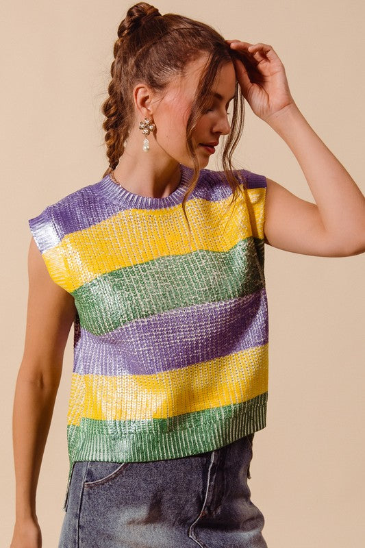 Mardi Gras Stripe Sweater Vest