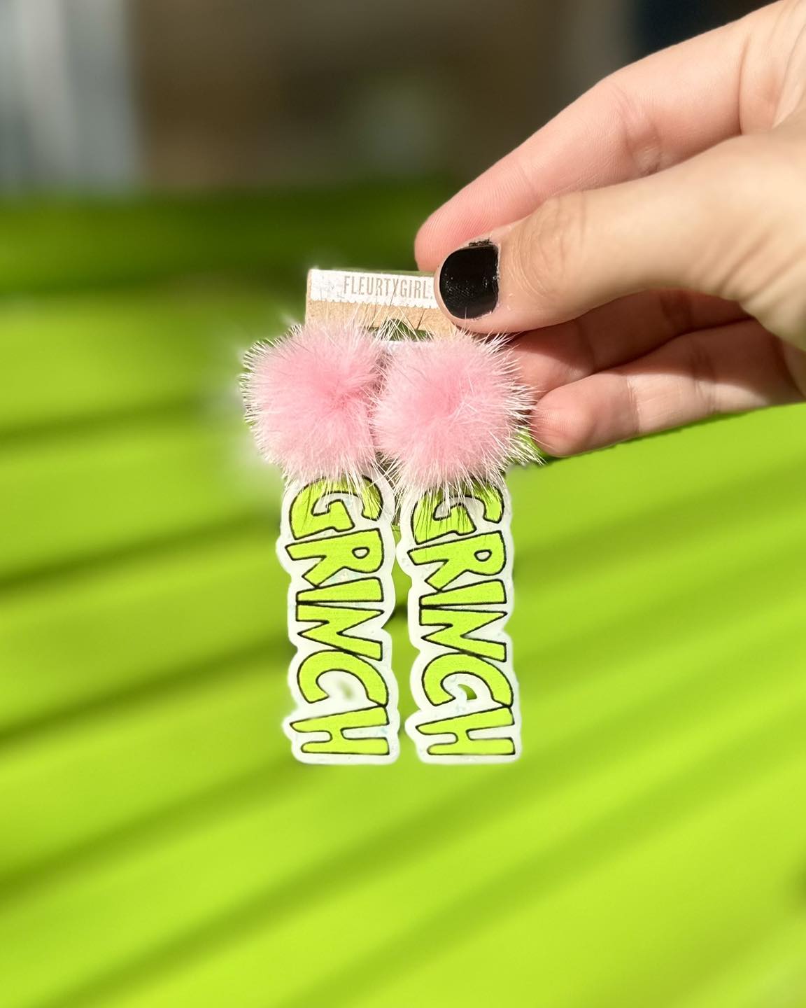 Grinch Pom Pom Earrings