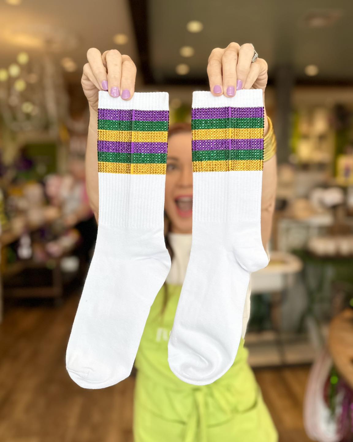 Mardi Gras Sparkle Stripe Socks