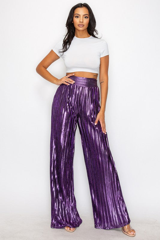 Metallic Purple Crinkle Pants