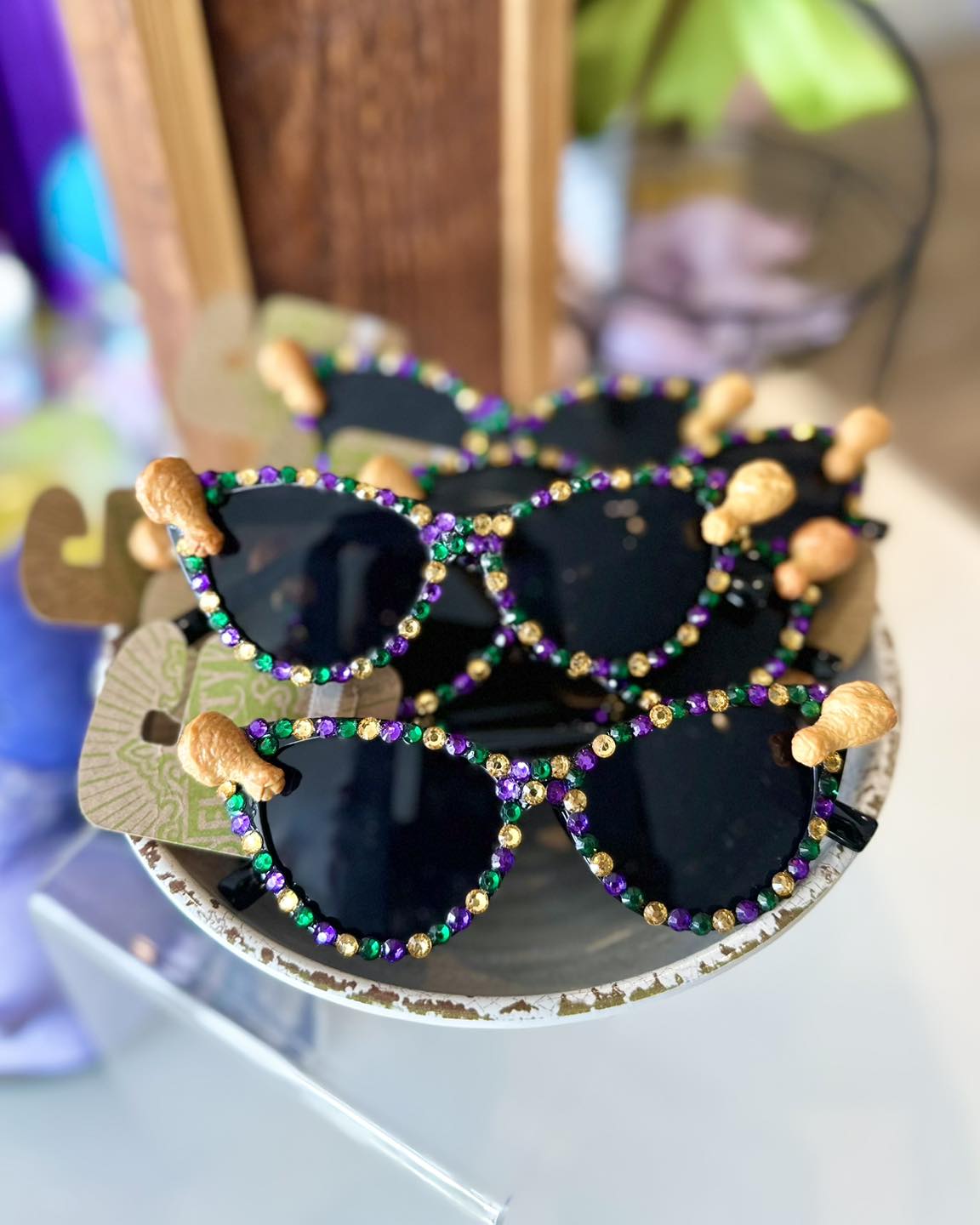 Fried Chicken Bedazzled Mardi Gras Sungalsses