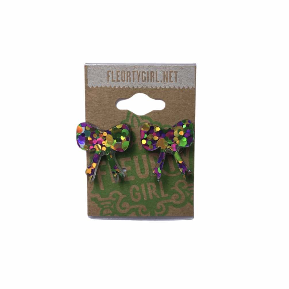 Mardi Gras Confetti Bow Studs