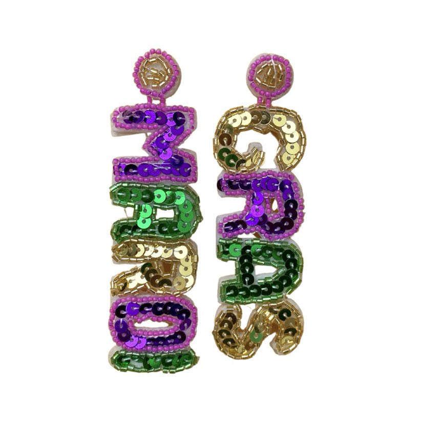 Mardi Gras Bubble Letter Earrings