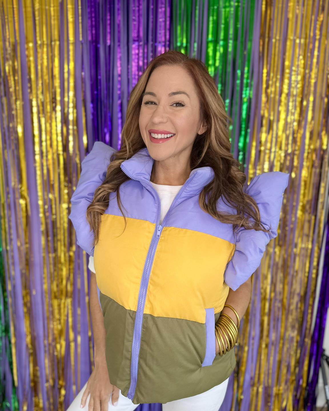 Mardi Gras Ruffle Sleeve Puffer Vest