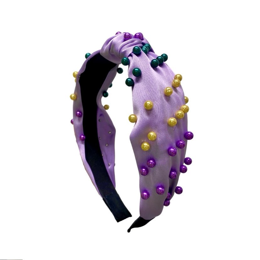 Mardi Gras Headband with Pearls, Purple