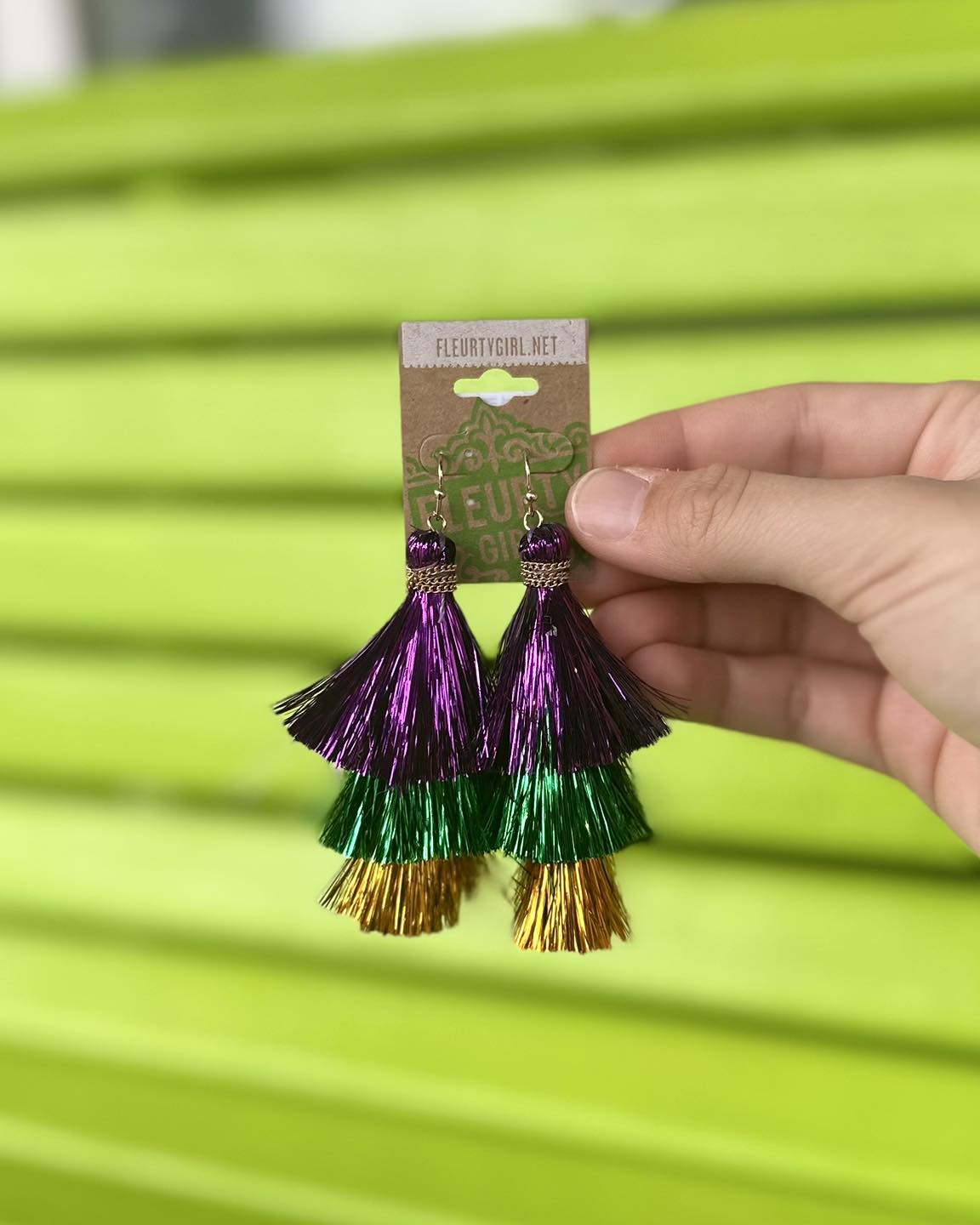 Mardi Gras Metallic Triple Tassel Earrings