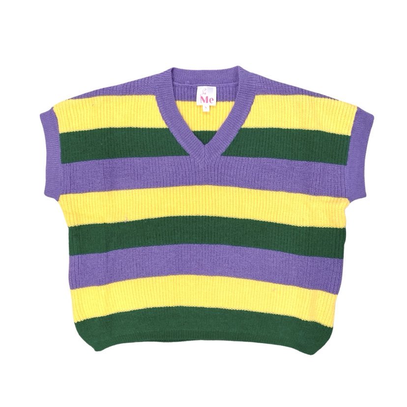 Mardi Gras Tri Color Stripe V-Neck Sweater