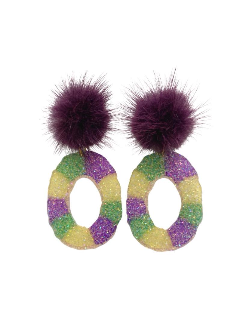 King Cake Pompom Earrings