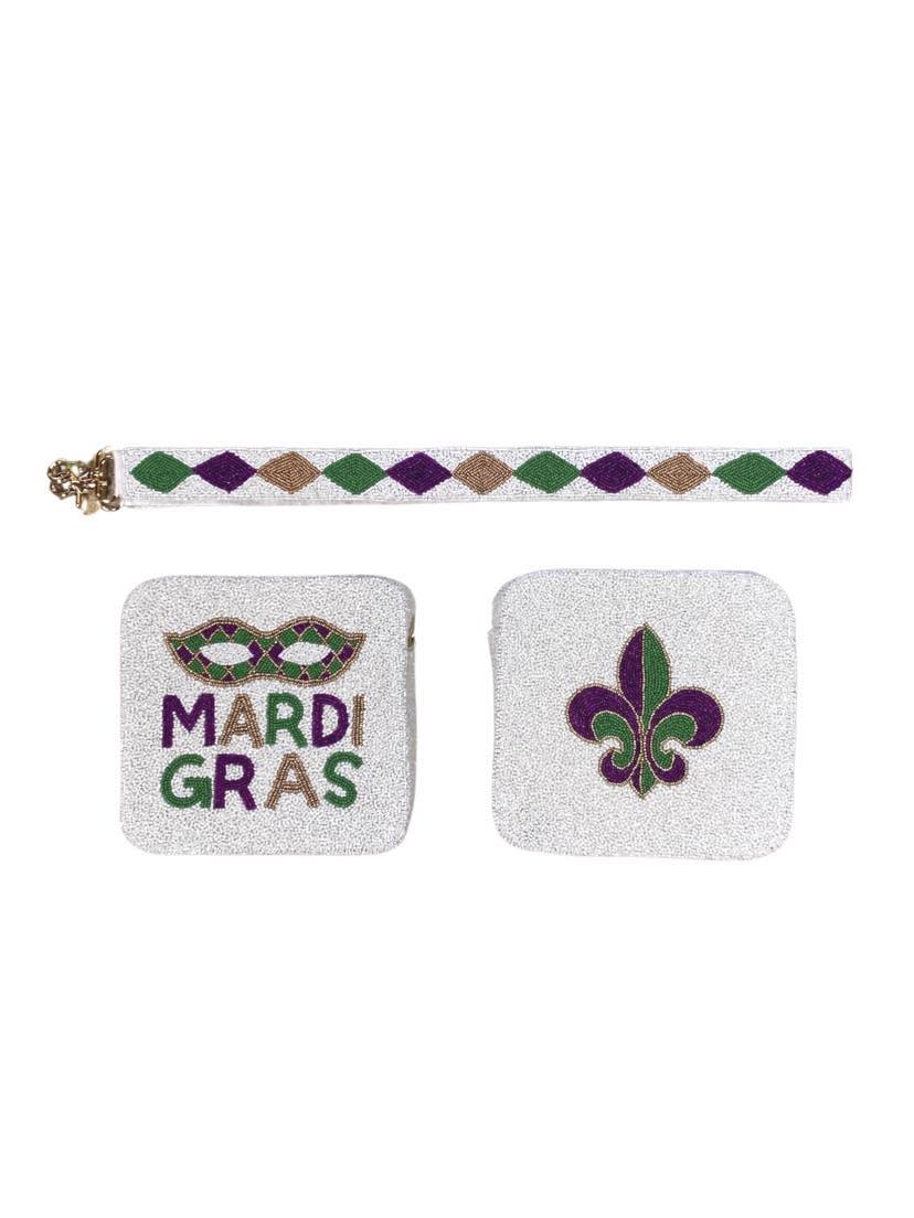 Mardi Gras Mask/Fleur de Lis Beaded Purse