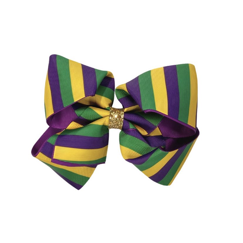 glitter mardi gras hair bow