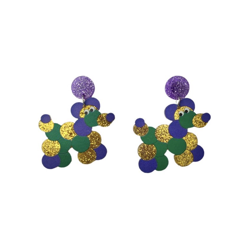 Mardi Gras Bead Dog Earrings