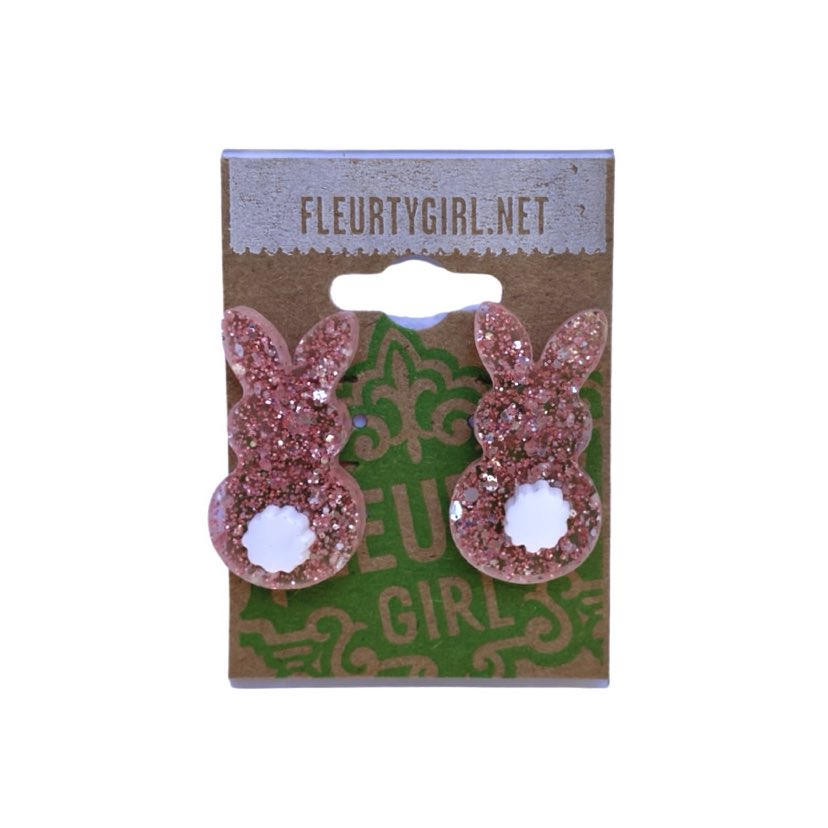 Acrylic Glitter Bunny Stud Earrings