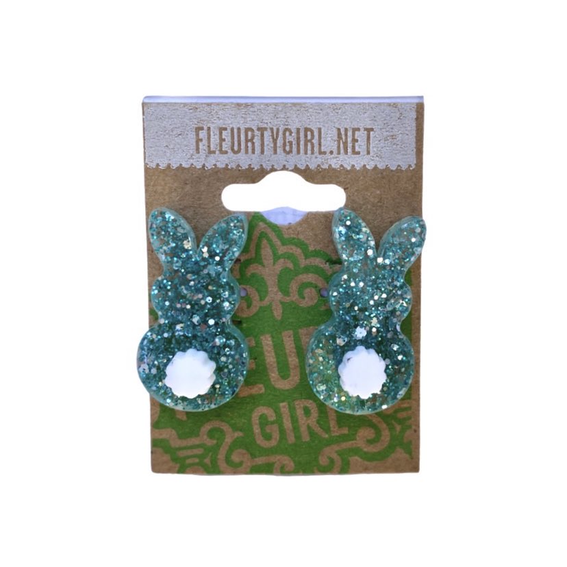 Acrylic Glitter Bunny Stud Earrings