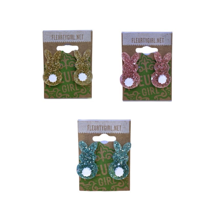 Acrylic Glitter Bunny Stud Earrings