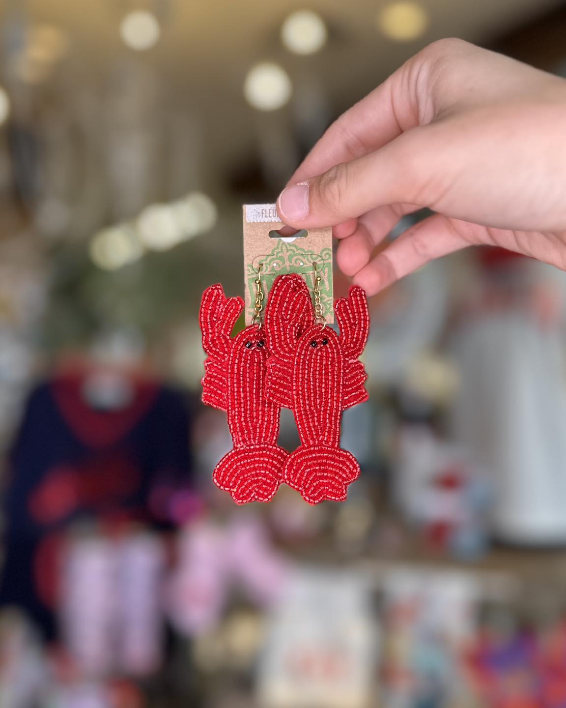 Beaded Crawfish Earrings, Red