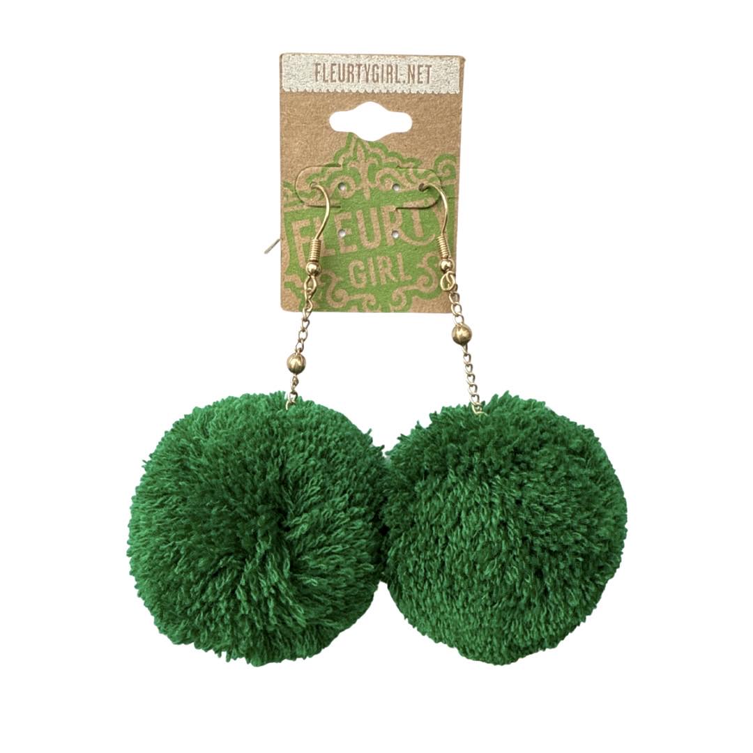 Green Large Pom Earrings
