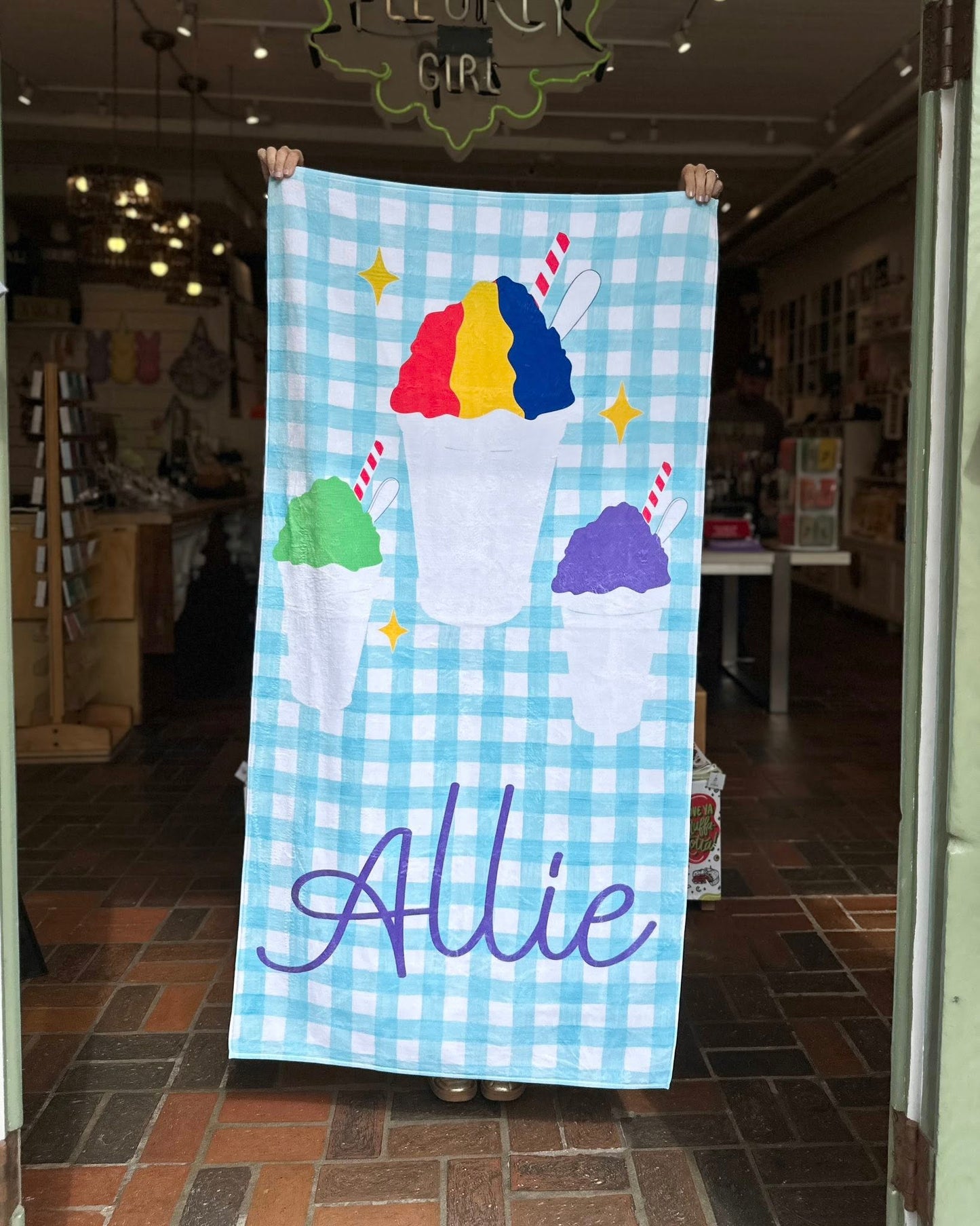 Custom Gingham Snoball Beach Towel