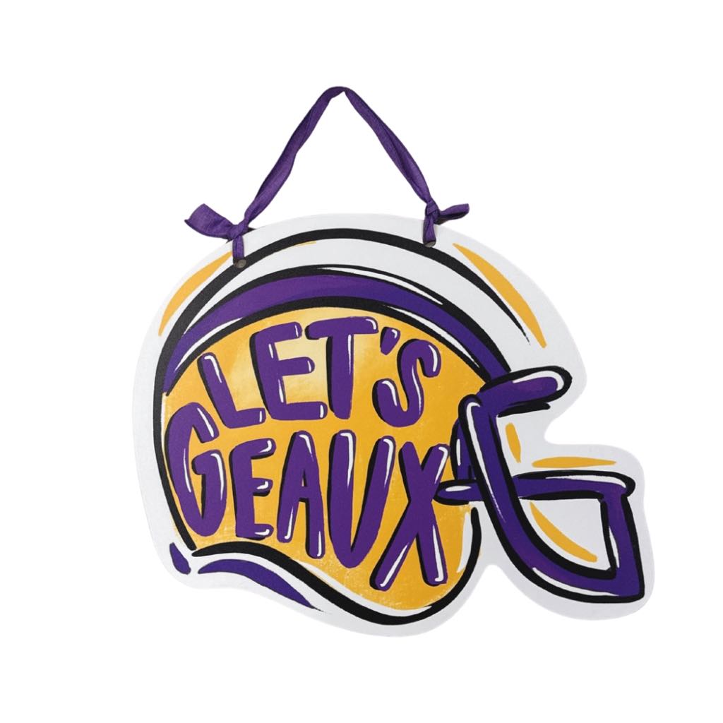 Let's Geaux Helmet Door Hanger, Purple & Gold