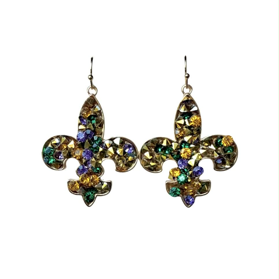 Mardi Gras Gem Fleur de Lis Earrings