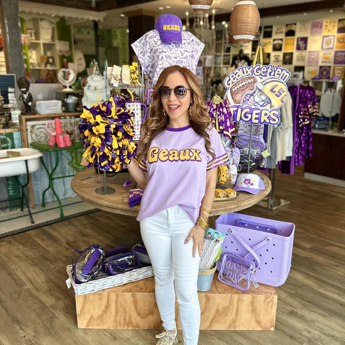 Geaux Sequin Stripe Sleeve Top