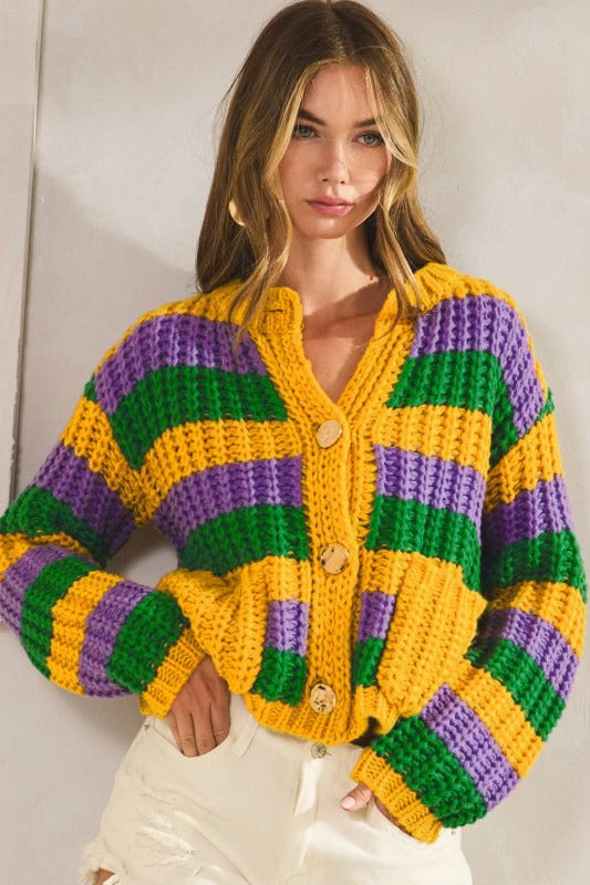 Mardi Gras Classic Stripe Knit Cardigan