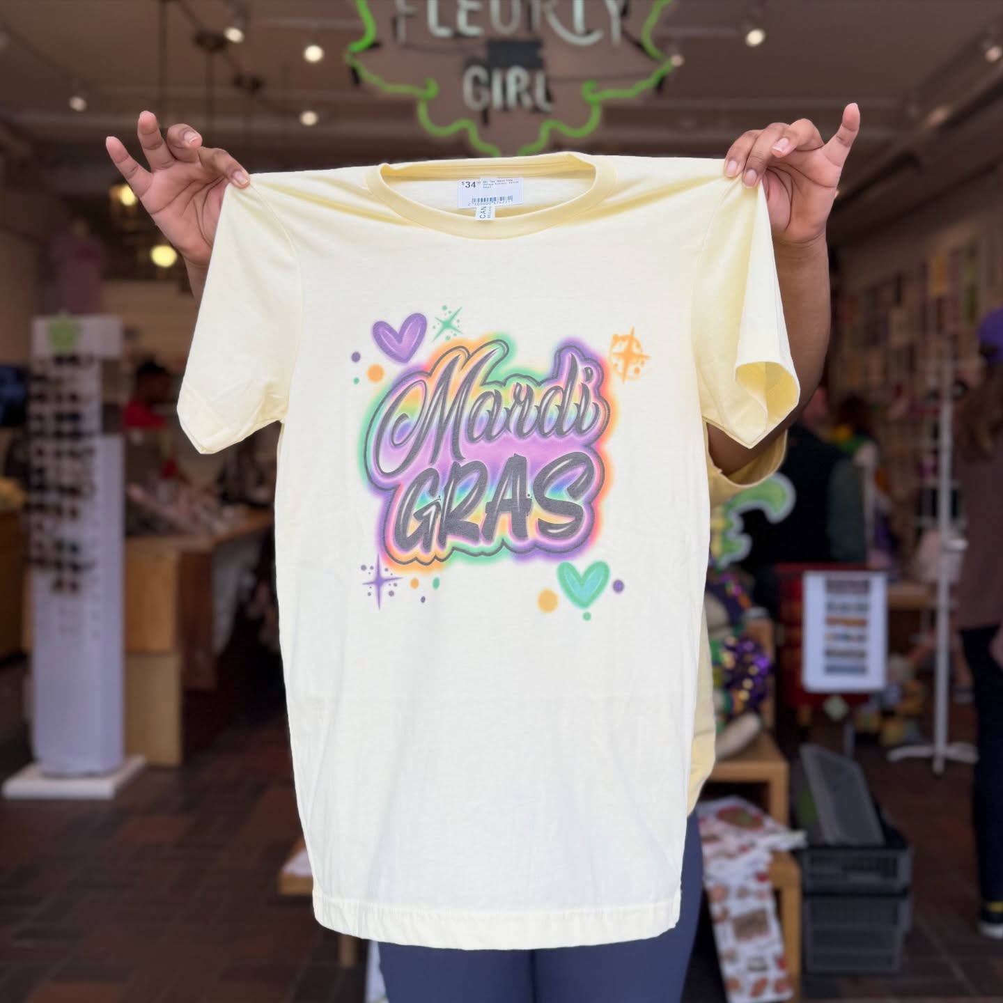 Mardi Gras Vintage Airbrush Tee, Yellow