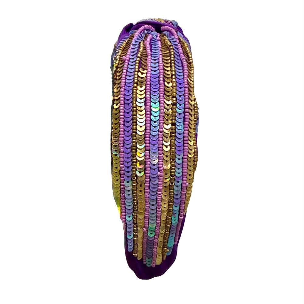 Iridescent Sequin Stripe Headband, Purple & Gold