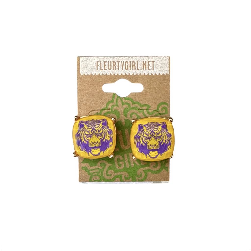 Tiger Head Acrylic Stud Earrings