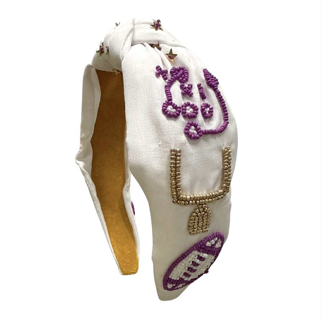 Game Day Icons Beaded Headband, Purple & Gold