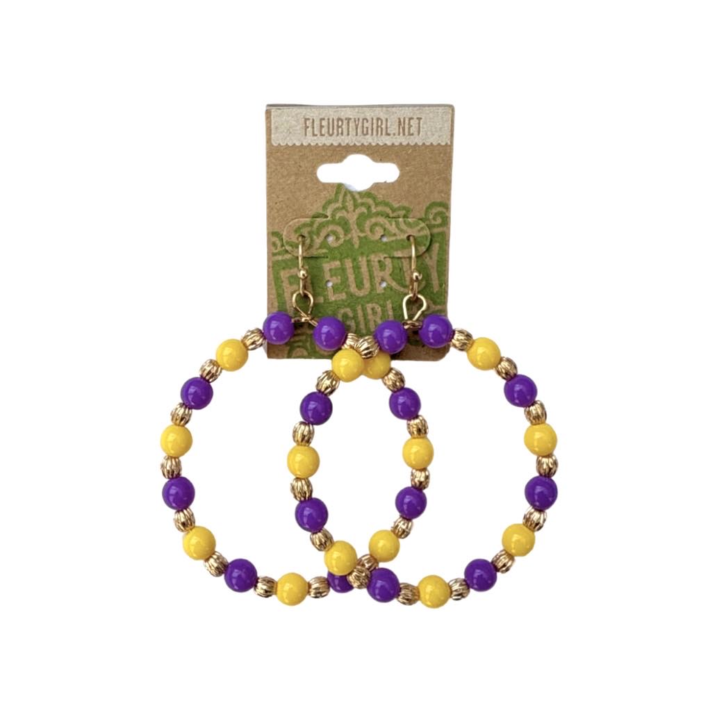 Purple & Gold Beaded Hoop Earrings