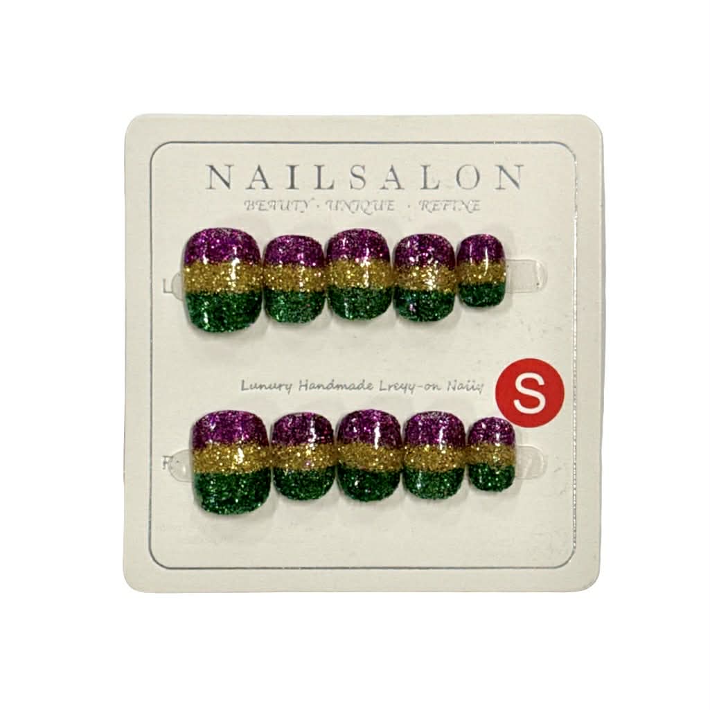 Mardi Gras Glitter Press on Nails